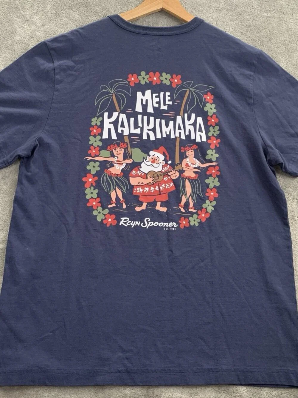 Reyn Spooner Shirt Men L Christmas Santa Claus Surf Mele Kalikimaka Hula Girl